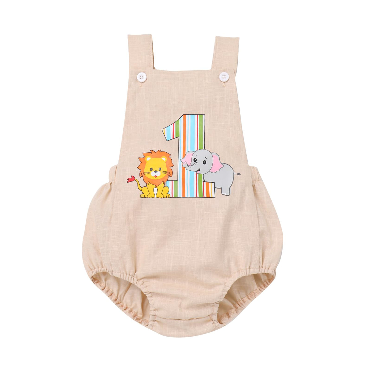Cake Smash Outfit Boy: 1st Birthday Outfit Baby Circus Outfit One Year Old Girl Boho Bubble Romper Toddler Carnival?First Birthday Photoshoot Overalls Linen Summer Clothes Khaki Stripes 1 12-18 Months