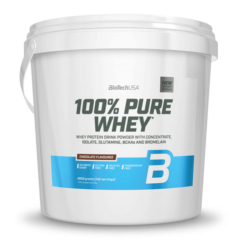 BioTechUSA 100% Pure Whey | Protein Powder with BCAA and Glutamine | Gluten-Free, Palm Oil Free | 21g Protein per Serving, 4 kg, Chocolate