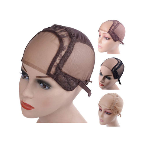 YANTAISIYU 4X4 Inch U Part Swiss Lace Wig Cap for Making Wigs with Adjustable Straps on the Back Glueless Hairnets (Dark Brown L)