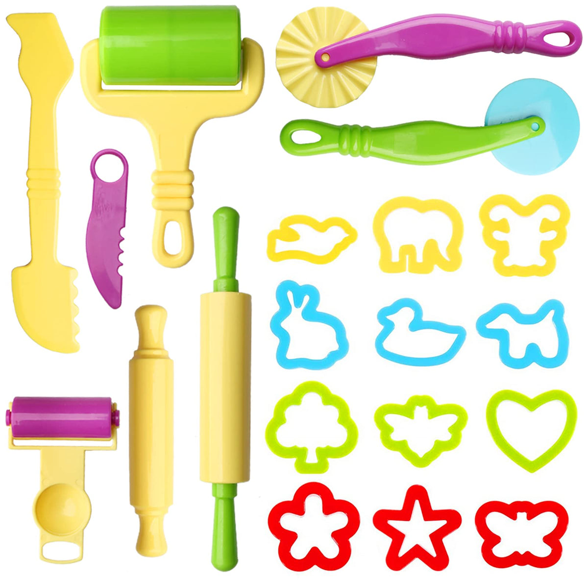 nuoshen Clay Dough Tool Kit, 20 Pcs Play Dough Tools Plastic DIY Playdough Set Plasticine Modelling Tools Clay Rollers and Cutters for Kids(Random Color)