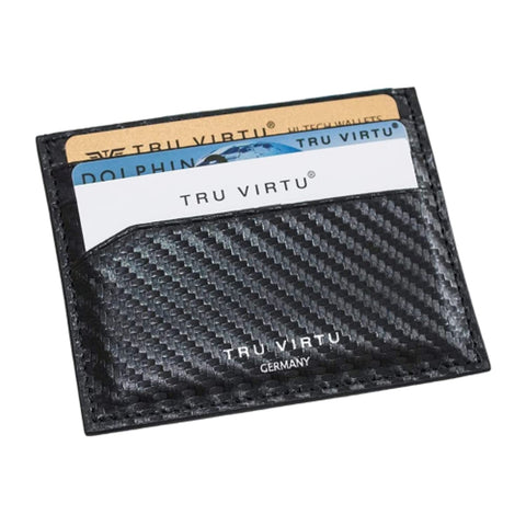 Tru VirtuÂ® Ultra Slim Wallet Carbon Card Holder I Credit Card Holder I Card Holder RFID NFC Protection I Card Holder Made of Genuine Italian Leather