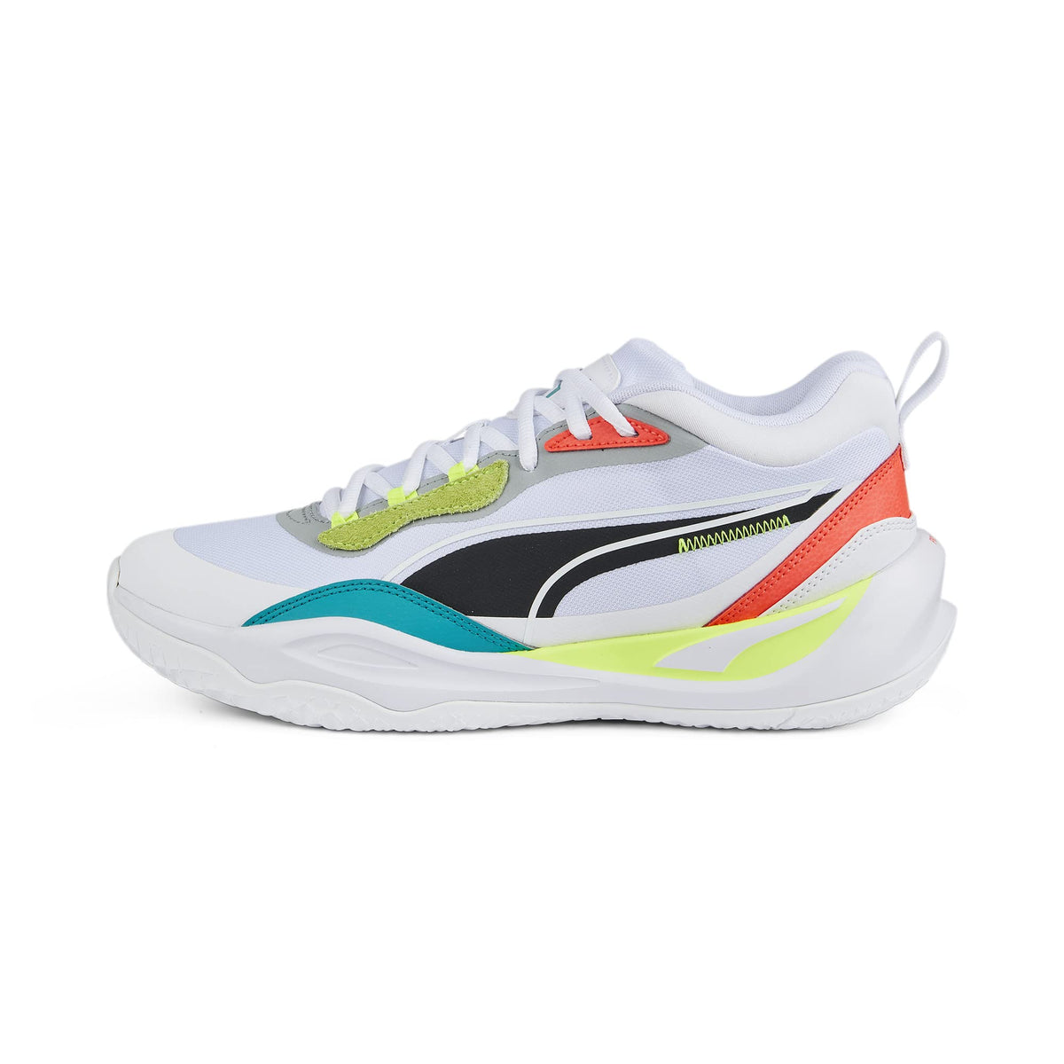 PUMA Mens Playmaker Pro Basketball, PUMA Mens White-Fiery Coral, 10.5