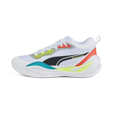 PUMA Mens Playmaker Pro Basketball, PUMA Mens White-Fiery Coral, 10.5
