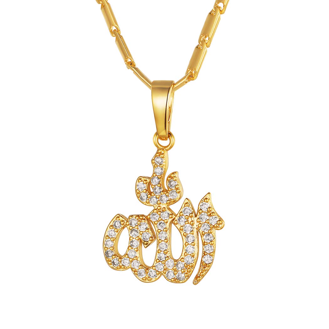 Suplight Allah Necklace for Women Gold Islamic Religious Jewelry Cubic Zirconia Muslim Arabic Allah Pendant Gifts for Her
