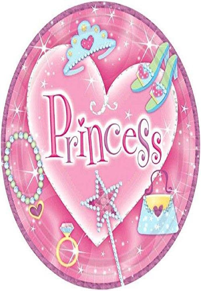Amscan Sparkling Princess Round Birthday Party Dessert Paper Plates Disposable Tableware (8 Pack), 7", Pink
