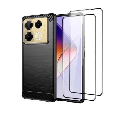 QINOUK Case for Infinix Note 40 Pro 5G,[Anti-scratch] Brushed Texture Design, Soft TPU Protective Case, with [2-Pack] Screen Protector for Infinix Note 40 Pro 5G-Black
