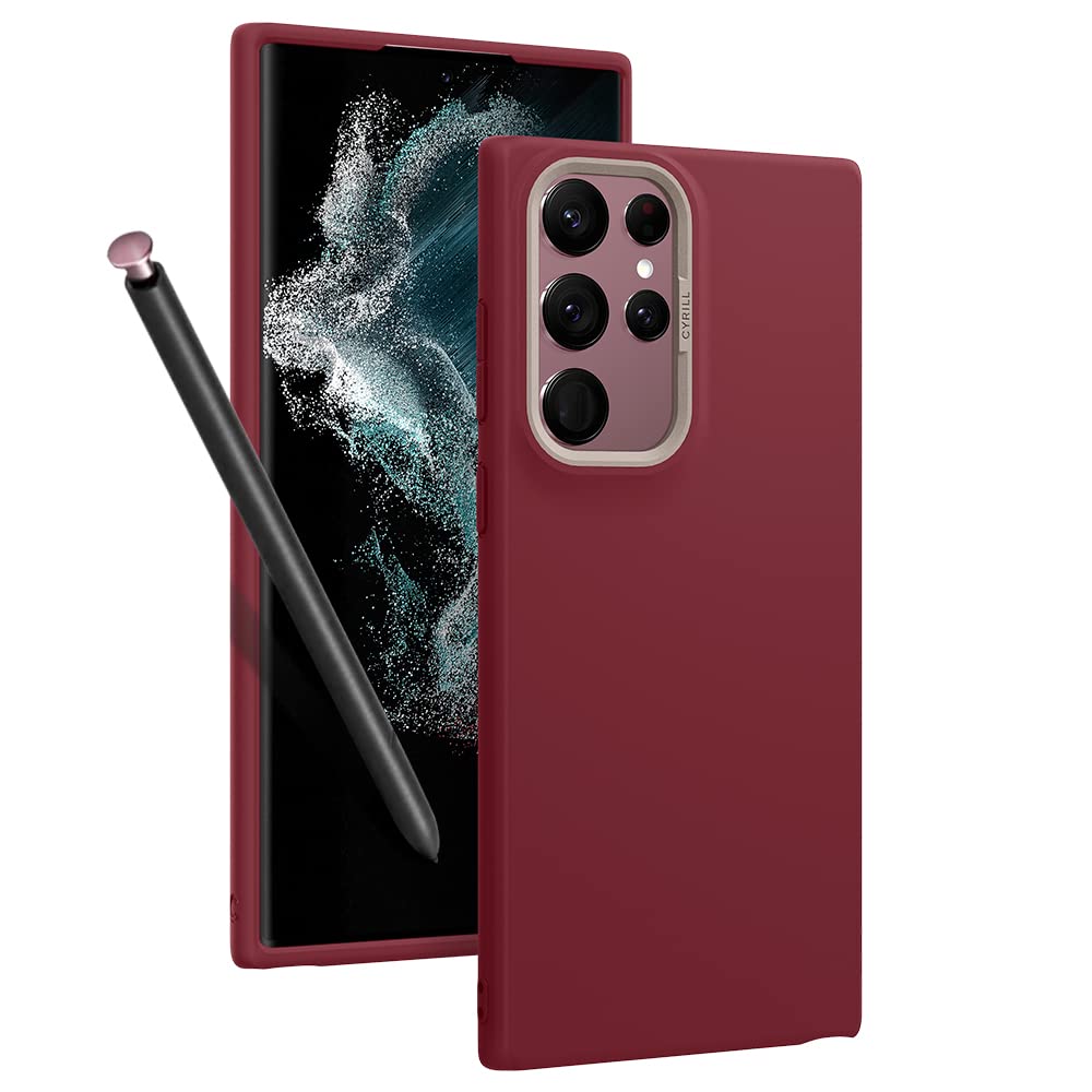 CYRILL Color Brick Compatible with Samsung Galaxy S22 Ultra Case (2022), Dust-Resistant Silicone-Feel TPU with Protective PC Camera Ring - Sangria