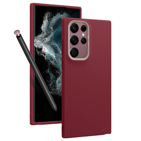 CYRILL Color Brick Compatible with Samsung Galaxy S22 Ultra Case (2022), Dust-Resistant Silicone-Feel TPU with Protective PC Camera Ring - Sangria