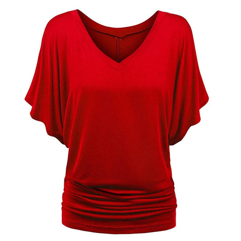 Womens Scoop Neck Half Sleeve Batwing Dolman Top Plus Size Batwing Half Sleeve Shirts Loose Blouse Solid Color Tops(Red,XX-Large)