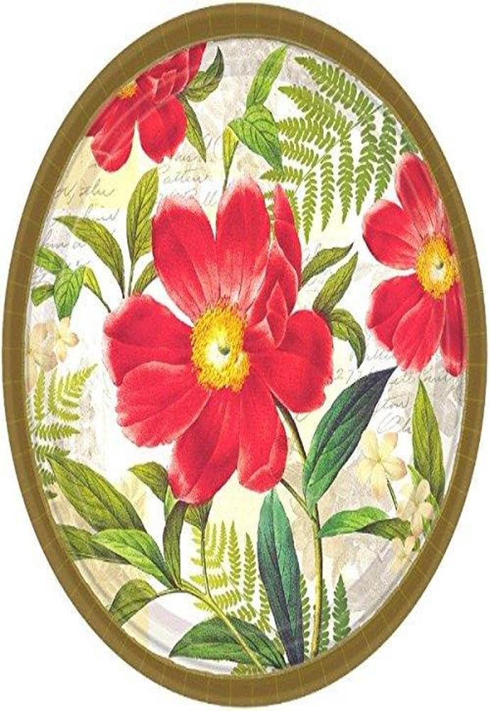 Botanical Peony Dinner Paper Plates Floral Garden Party Disposable Tableware, Round, 10", Pack of 8.