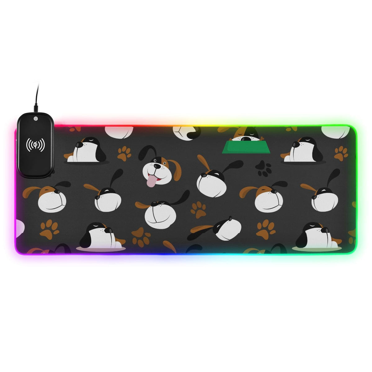 Funny Dog Paw-01 Wireless Charging Mouse Pad for Mobile Phone Extra Large Gaming Mousepad with 13 Lighting Modes Extended Desk Mat for MacBook PC Laptop Desk Office Home Gaming