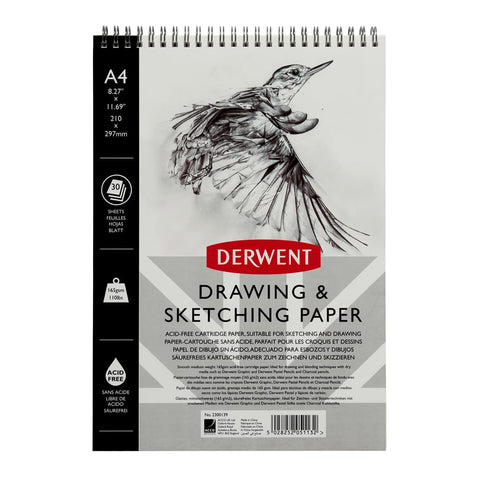 Derwent Sketch Pad A4 Portrait, Drawing & Writing, 30 Sheets, Acid-Free Paper, Wirebound Spine, Professional Quality, 2300139