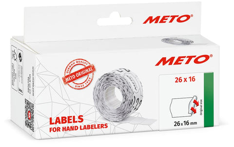 Meto Labels for Hand Labelers (26×16 mm, two-line, white, 6,000 labels, permanently adhesive, for Meto, Contact, Sato, Avery, Tovel, etc.)