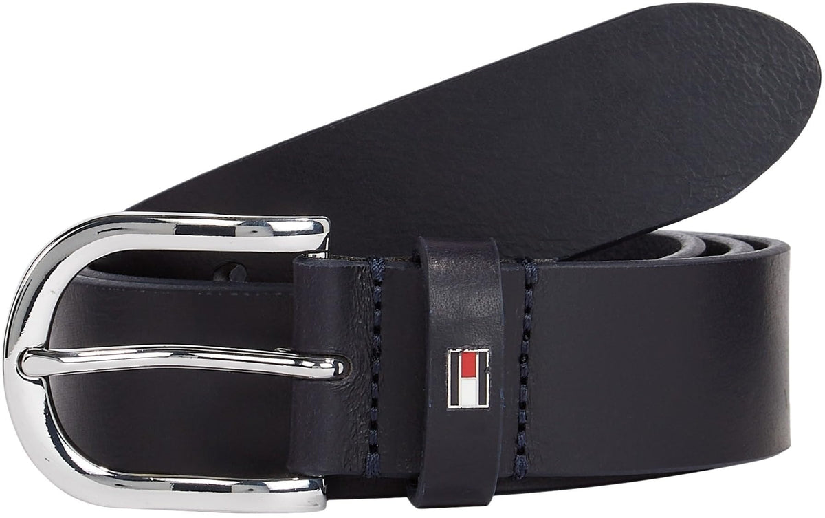 Tommy Hilfiger - New Danny Belt, Navy - 100% Real Leather - Rounded Silver-Tone Buckle - Wardrobe Essentials - Tommy Hilfiger Accessories for Women - Size 80