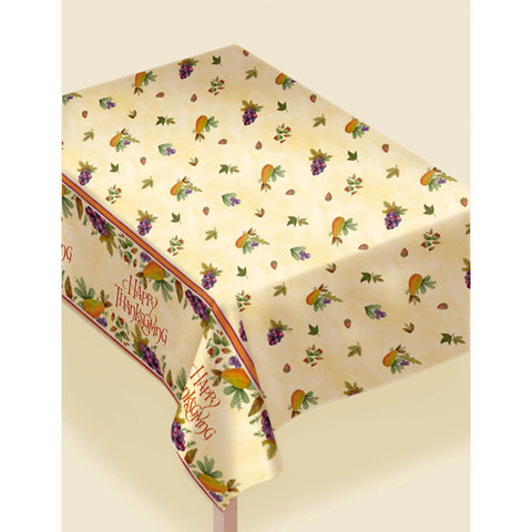 Amscan Autumn Harvest Thanksgiving Medley Flannel-Backed Table Cover Party Tableware, Vinyl, 52" X 90" Party Supplies