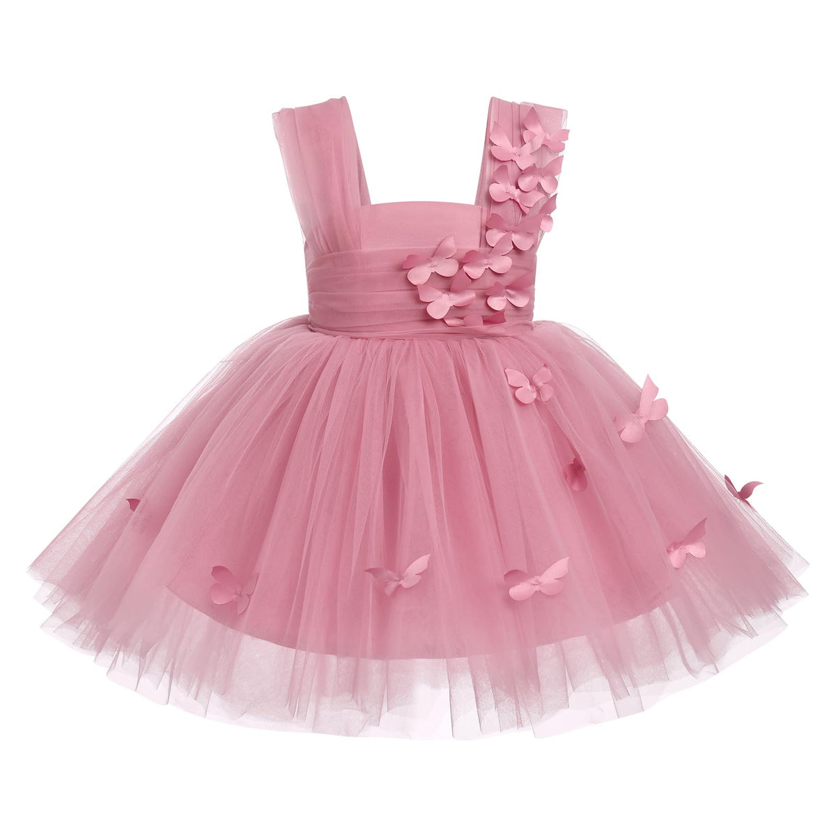 Baby Girl Butterfly Tulle Dress Infant Toddler Flower Girl Wedding Dress Puffy 1st 2nd Birthday Dress Cake Smash Summer Pageant Party Dresses Dusty Pink 12-18 Months