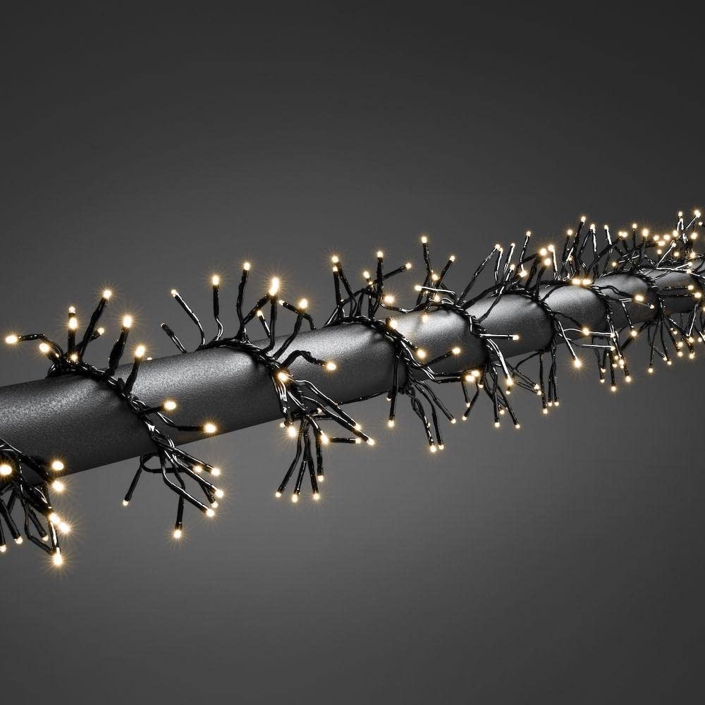 Konstsmide Micro LED Cluster Christmas Lights / Outdoor or Indoor (IP44) / 36V Transformer / 8 Functions, with Memory Control Unit / 1152 Warm White Diodes / Black Cable String Lights