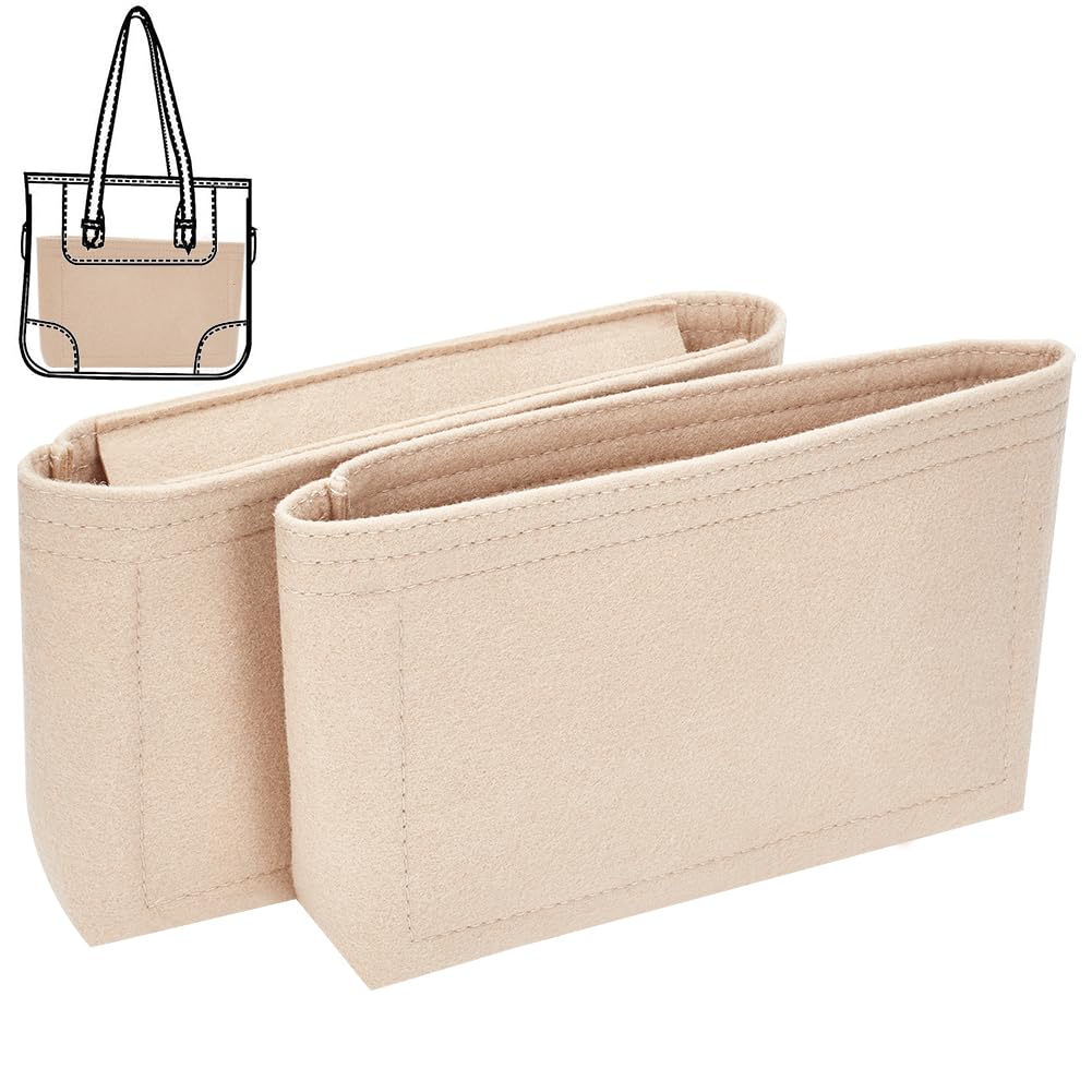 WADORN 2 Styles Handbag Felt Organizer Insert, Bucket Bag Organizer Insert with Zipper Bag in Bag Divider Organizer Multiple Compartments Bag Interior Insert Accessories, Beige, 8.8x5.5x3.7 Inch