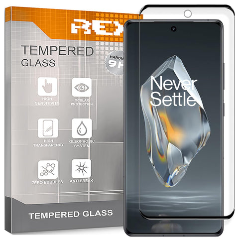 REY Curved Screen Protector for Oneplus 12R 5G, Black, Premium Tempered Glass, 3D/4D/5D, Anti-Breakage