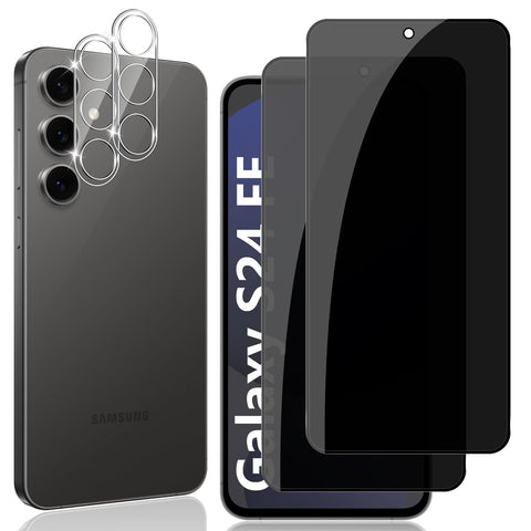 Locofun Privacy Screen Protector for Samsung Galaxy S24 FE 5G, Anti Spy Tempered Glass and Camera Lens Protection [2 + 2 Pieces], Anti-Scratch Protective Screen Film