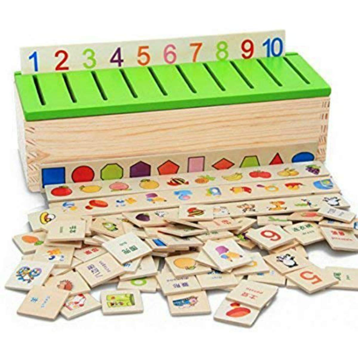 DANNI Montessori Multi-Function Knowledge Classification Box Children Digital Shape Fruit Animal Pattern Pairing Early Life Knowledge Wood Educational Toys