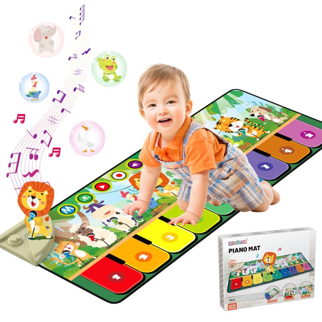 Rodzon Toys for +3 Years Old Boys Girls, Musical Play Mat with 9 Piano Keyboard, Piano Dance Mat Built in 19 Sounds & Recording Function for Toddlers Infant Kids Birthday Gifts Present Early Education