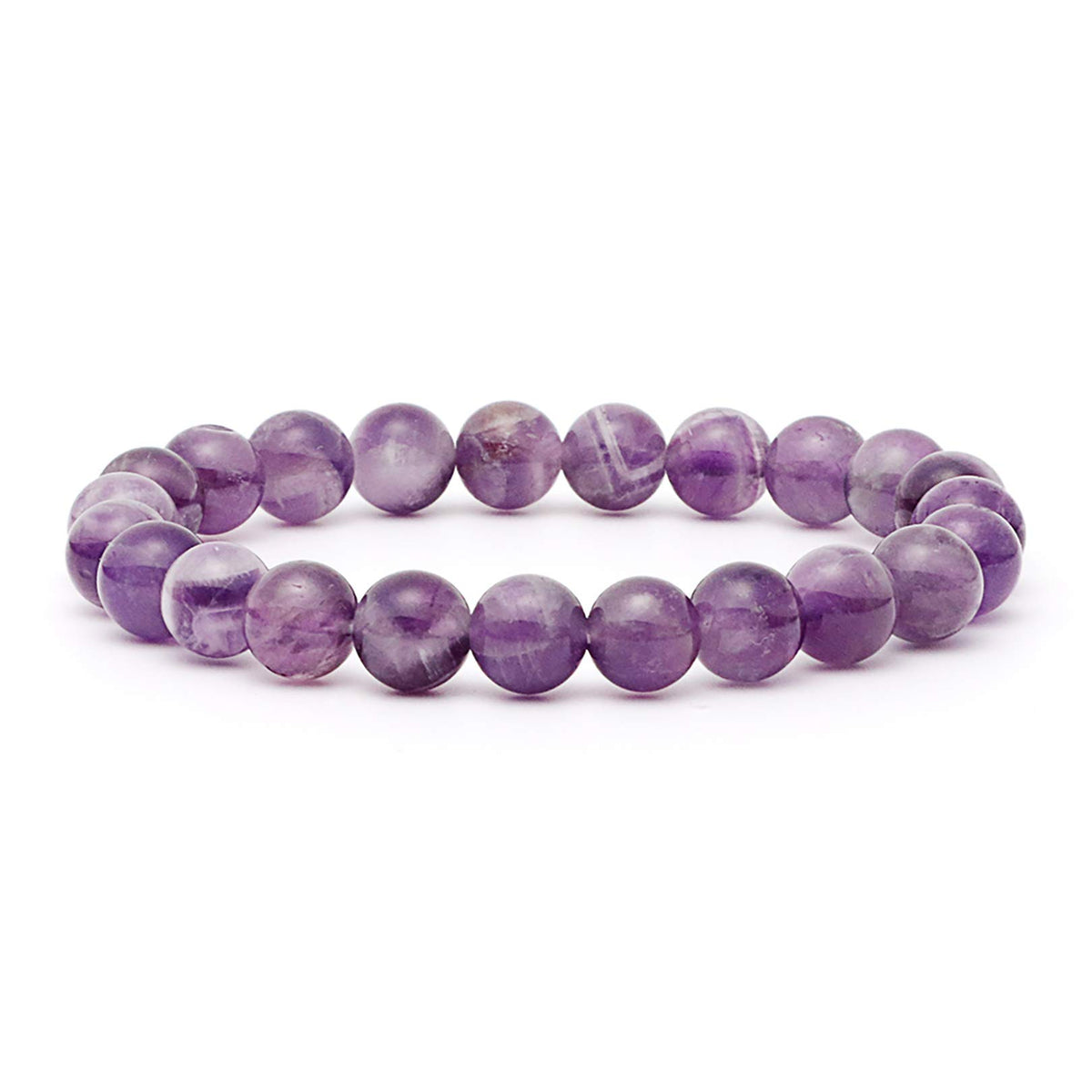 Natural Amethyst Bracelet Gem Semi Precious Gemstone Stretch Adjustable Bracelets 7 Inch Unisex 8mm Round Beads Wrist Band