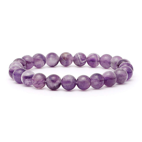 Natural Amethyst Bracelet Gem Semi Precious Gemstone Stretch Adjustable Bracelets 7 Inch Unisex 8mm Round Beads Wrist Band