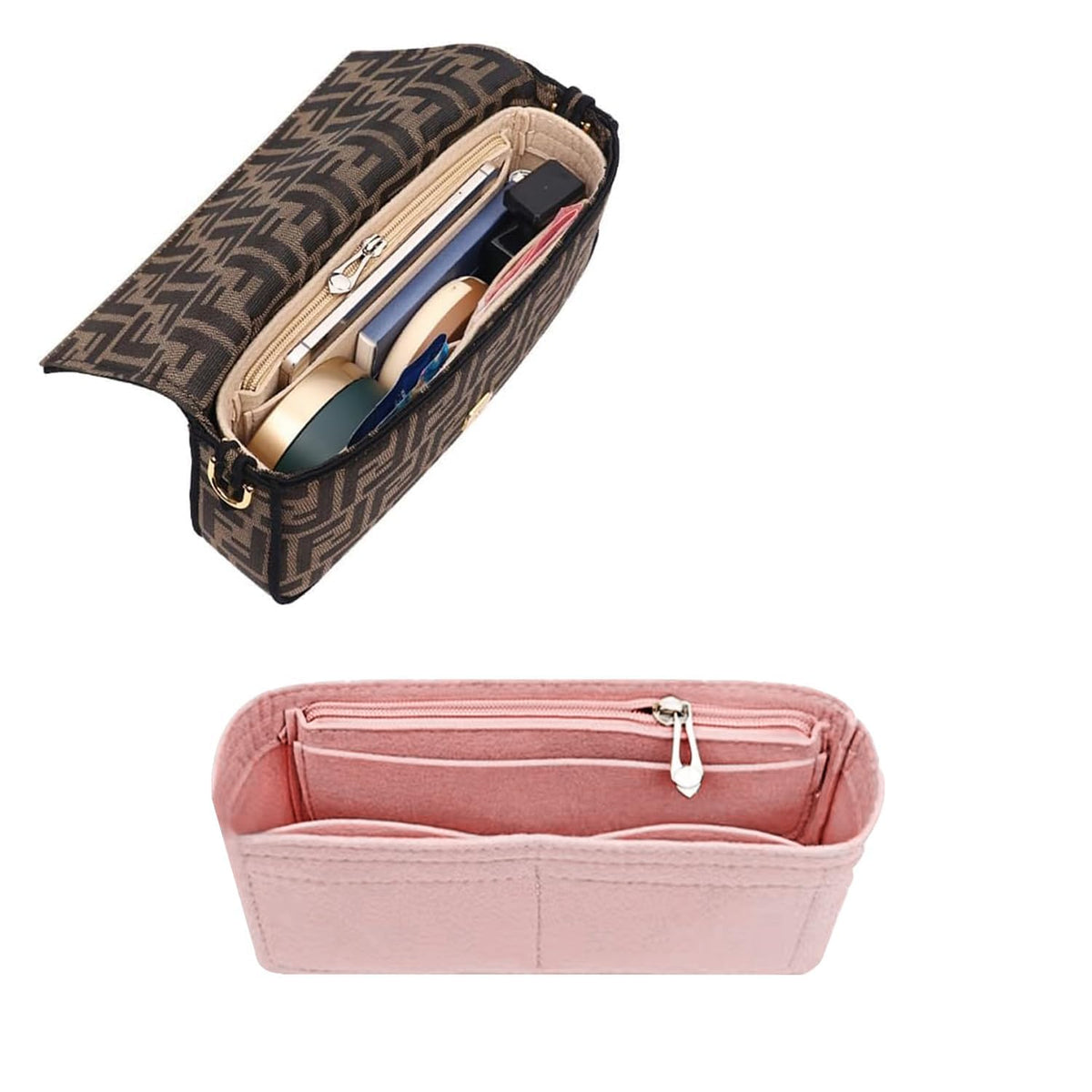 Chispee Purse Organizer Insert for Handbags, Softened Felt Insert Bag Organizer for Baguette Bag, Handbag Organizer fit for Baguette, Longchamp (Medium,Pink)