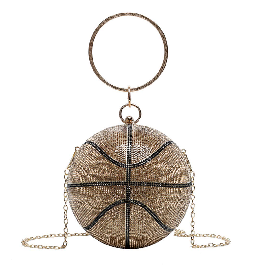 UMREN Women Basketball Shaped Cross Body Purse Rhinestone Round Ball Crystal Evening Bag Clutch Handbag for Wedding Party Gold-B