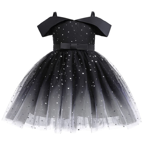 Cichic Girls Party Dress Girls' Princess Dresses Tutu Dress for Girls Kids Wedding Birthday Starry Tulle Dance Off Shoulder Outfit 2-3 Years Black