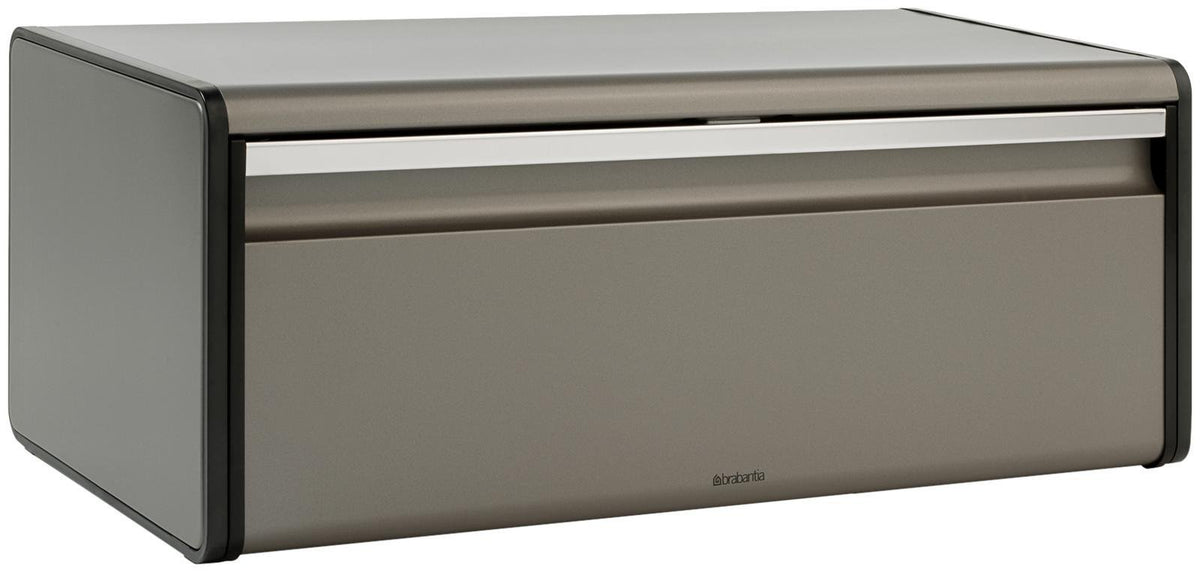 Brabantia Rectangular Fall Front Bread Bin (Platinum) Large Front Opening Flat Top Bread Box, Fits 2 Loaves
