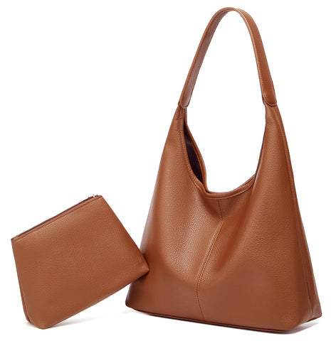Slouchy Hobo Bags for Women Tote Bag Retro PU Leather Crossbody Bag Soft Shoulder Purses Handbags Large Capacity 2pcs, A Brown, One Size