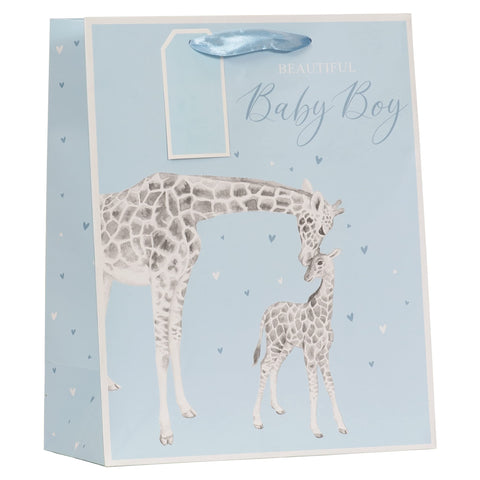 Partisan Products Blue Giraffe Baby Boy Gift Bag With Gift Tag Newborn Baby Shower Large