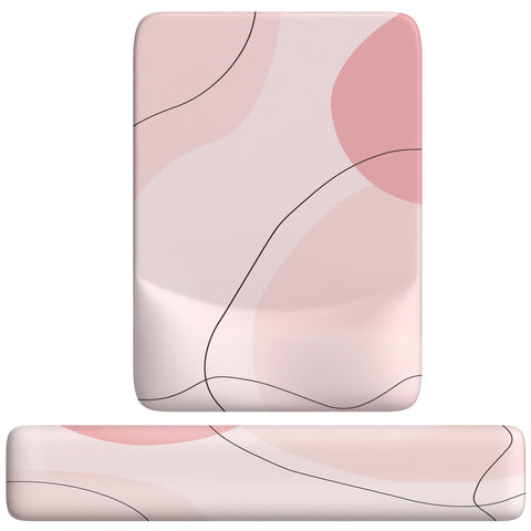 iLeadon Mouse Pad with Wrist Rest Set, Gel Mouse Pad and Keyboard Wrist Rest with Coaster, Comfortable Memory Foam Pain Wrist Relief, Ergonomic Mouse Pad with Wrist Support for Office Home, Art Pink