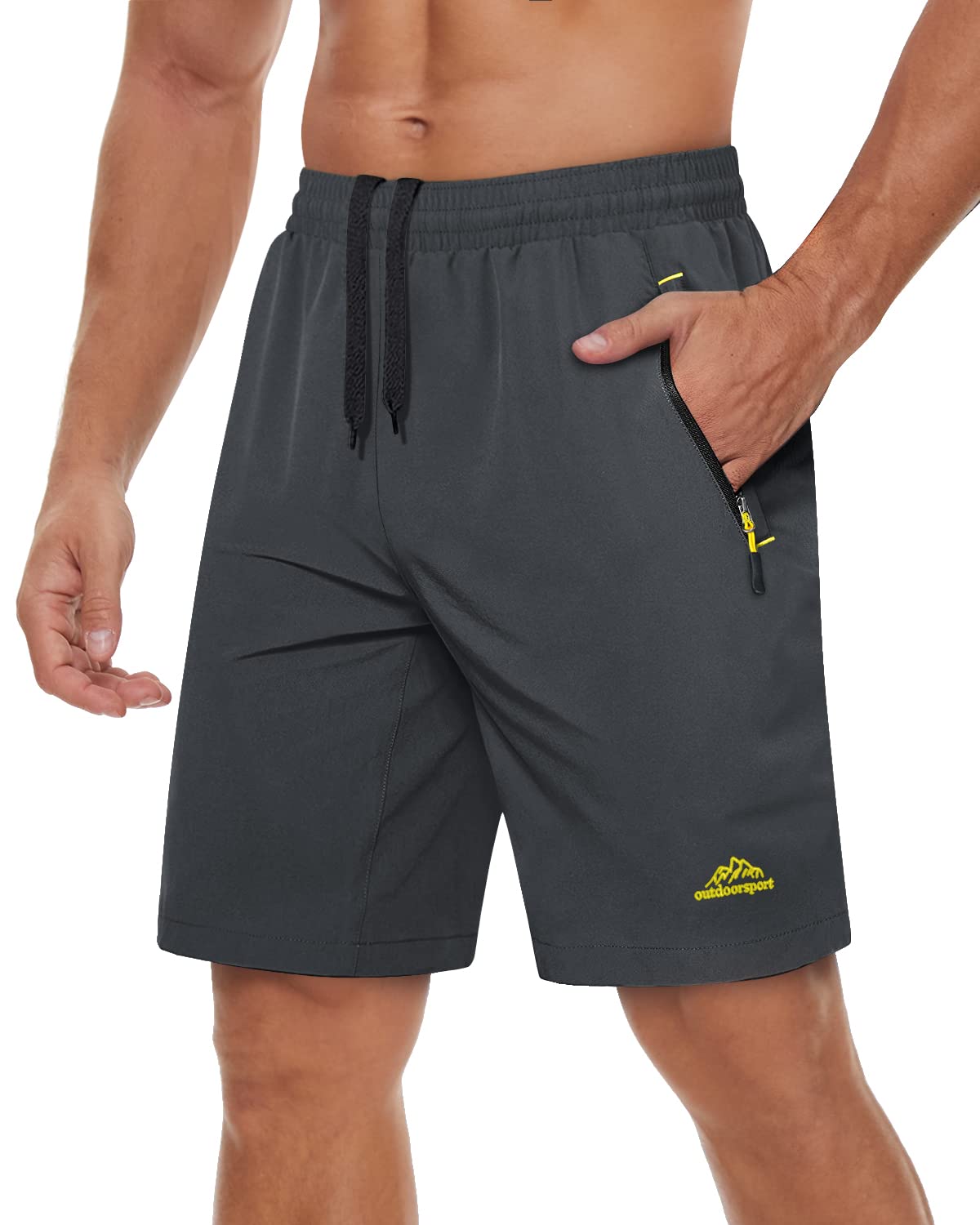 TACVASEN Jogging Shorts Mens Gym Running Shorts Male with Zip Pockets Summer Shorts Fitness Training Shorts Grey Workout Shorts Stretch Sweat Pants-Dark Grey-38
