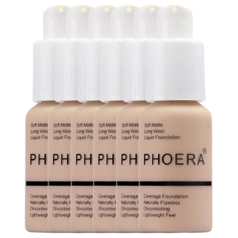 Glamza Phoera Foundation Full Coverage Makeup Set - 24hr Long Lasting Oil Control - Soft Smooth Matte Flawless Concealer Cream - Inc x6 30ml Foundation & Silicone Blender Sponge (102 Nude)