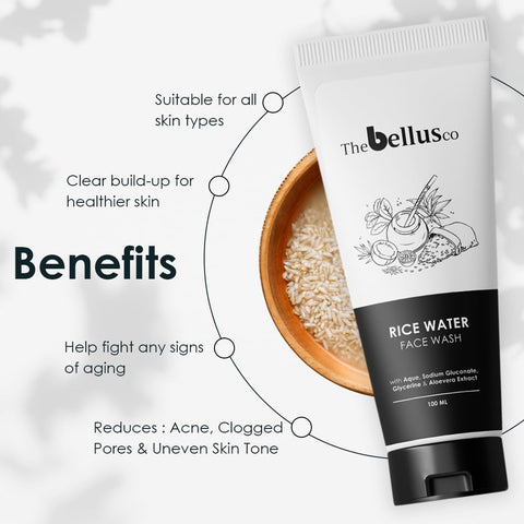 The Bellus Co Rice Water Facewash - 100 Ml And Sunscreen for Oily Skin SPF 50 and PA++++, 50 g (Pack of 2)