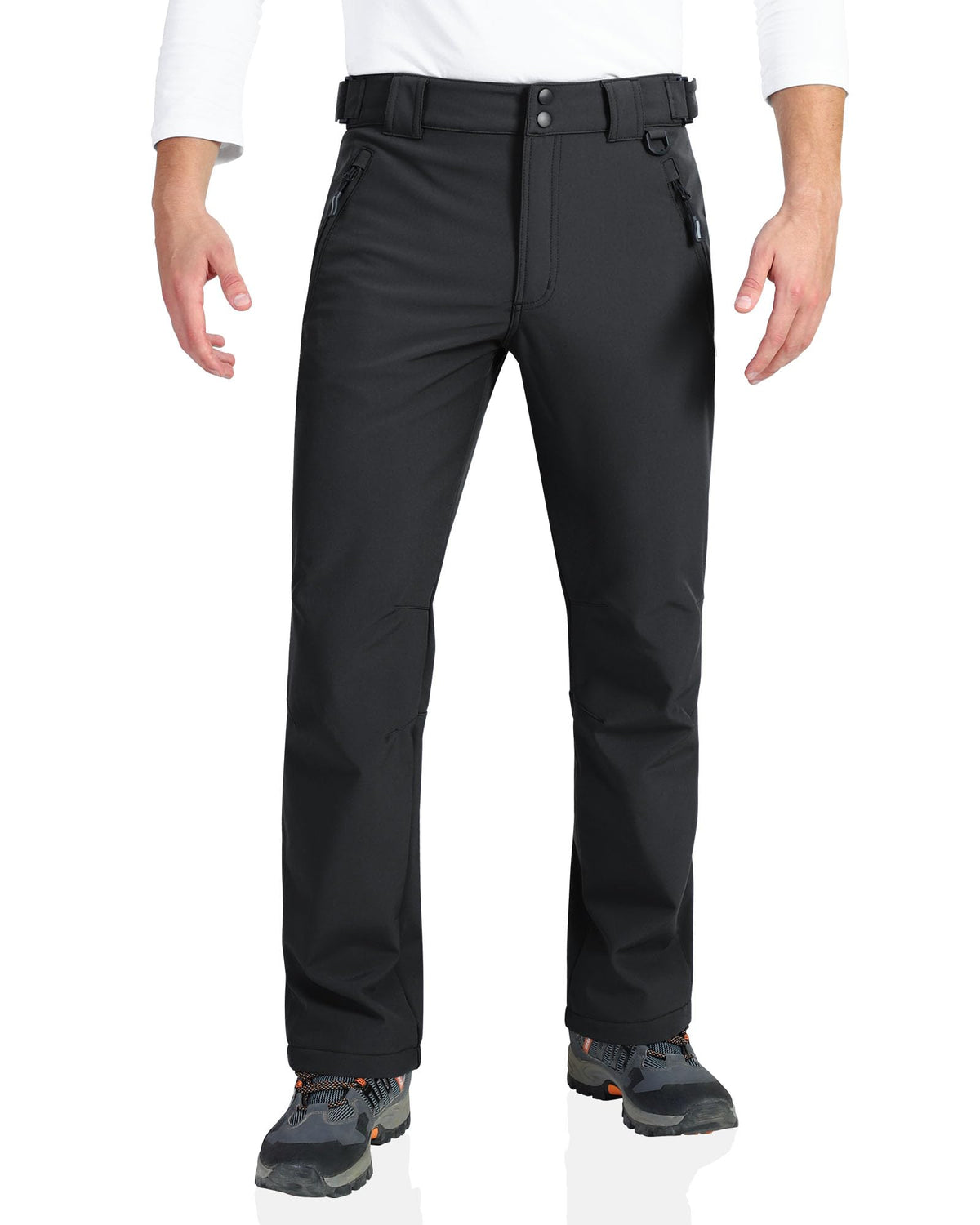 Outdoor Ventures Mens Waterproof Trousers Warm Fleece Lined Ski Snow Hiking Pants Softshell Trousers with Expandable Waist (Black,30W/28L)