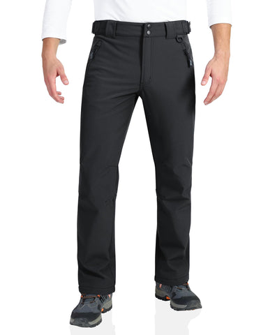 Outdoor Ventures Mens Waterproof Trousers Warm Fleece Lined Ski Snow Hiking Pants Softshell Trousers with Expandable Waist (Black,30W/28L)