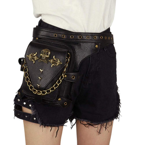 FiveloveTwo Punk Hiking Fanny Pack Waist Bag Small Multi-purpose Tactical Drop Leg Bag Hip Belt Waist Shoulder Crossbody Purse Pouch Black