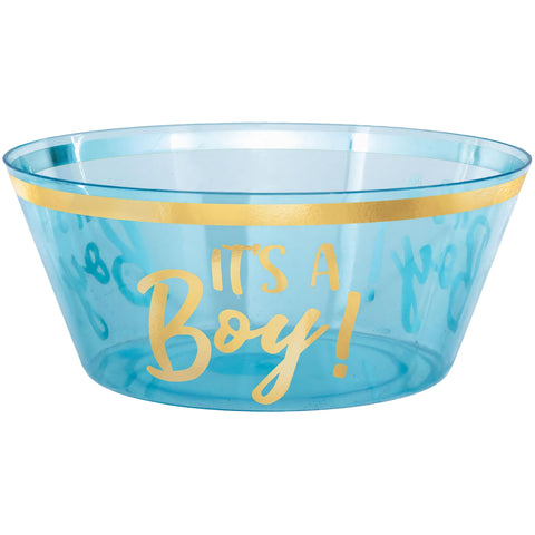Amscan Hot Stamped It's a Boy Serving Bowl, 120 oz. - 1 Count | Elegant Gold & Blue Plastic Party Dish, Perfect for Baby Showers and Reveal Celebrations