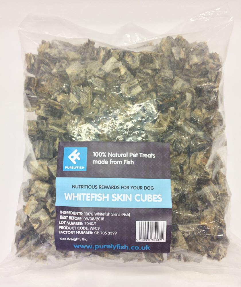 Purely Fish Whitefish Skin Cubes Dog Treats 900g Bag