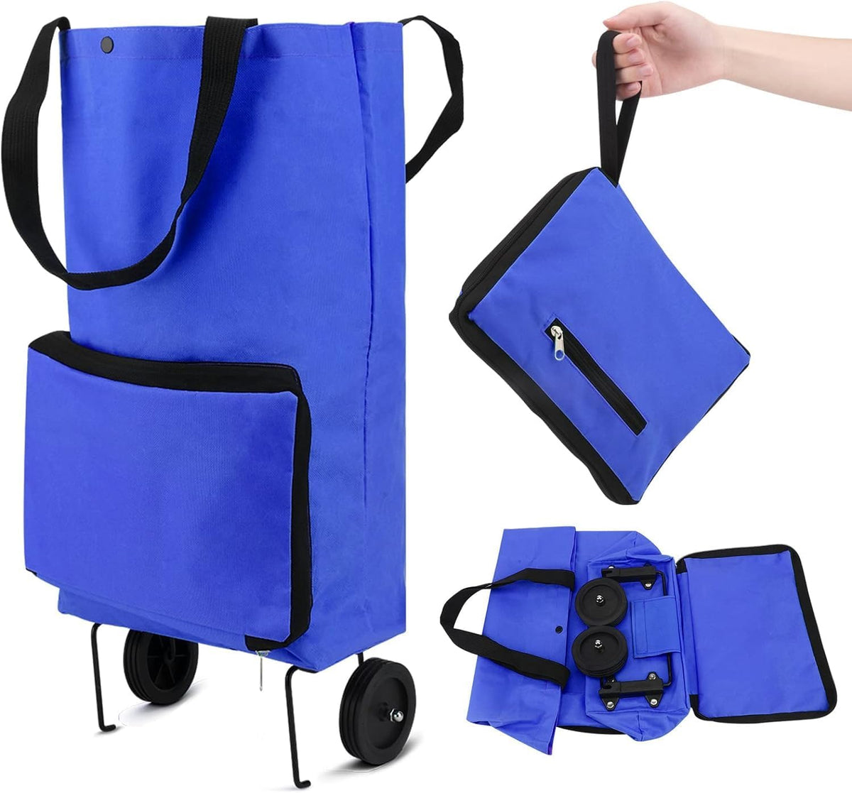 Shopping Bag on Wheels, Collapsible Shopping Trolley Bag With Wheels Collapsible Grocery Folding Utility Cart, 2 Wheel Reusable Shopping Cart for Supermarket, Store, Food Market