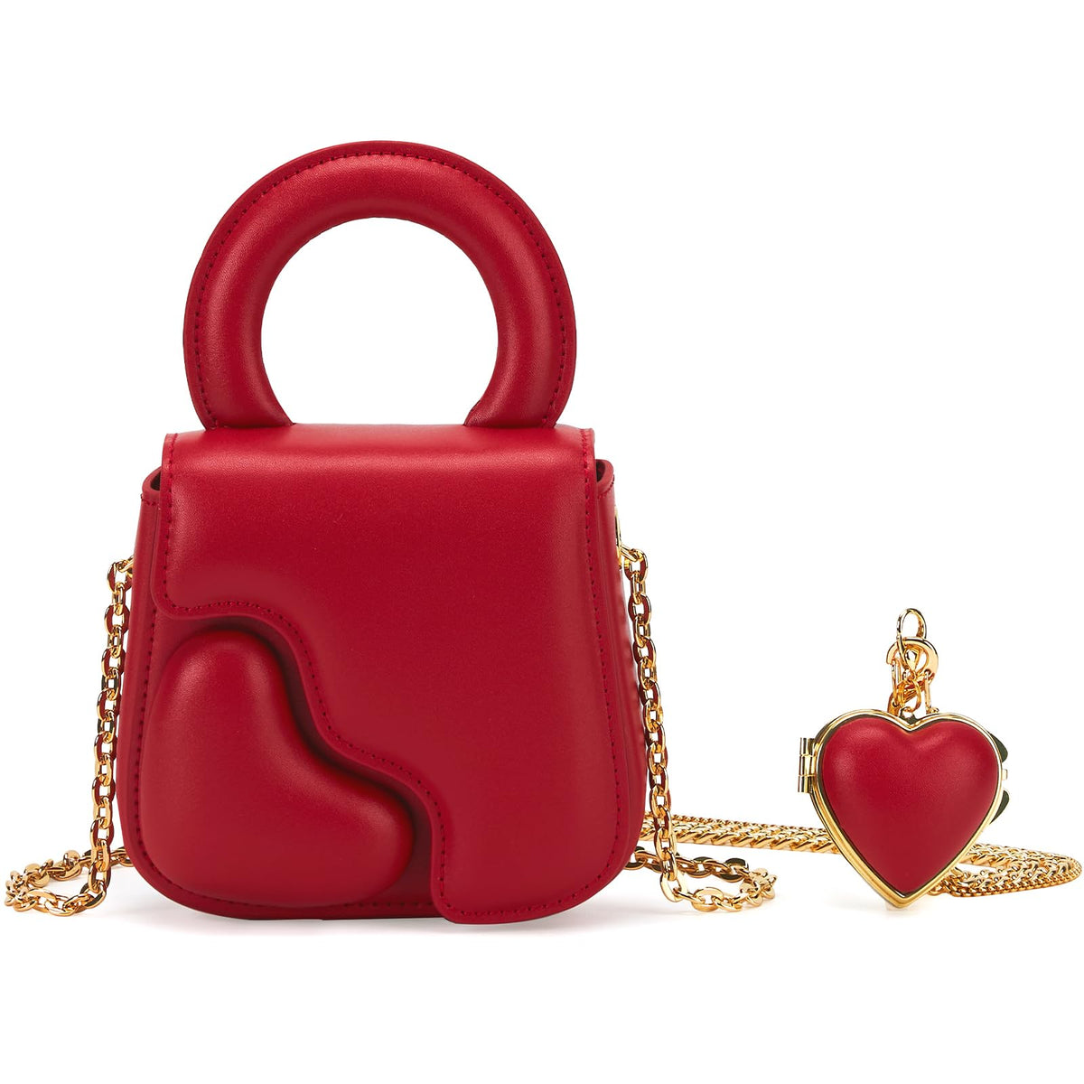 LA'FESTIN Heart-Shaped Leather Satchels - Women's Unique Crossbody Purses(Heart Mirrors), Red Heart, One Size