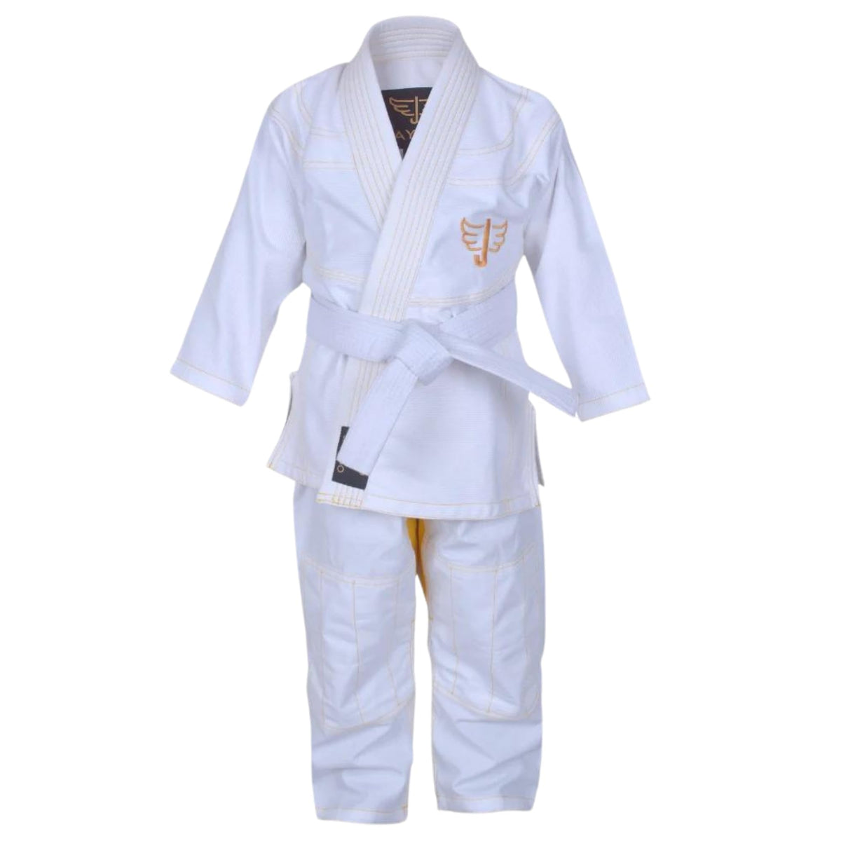 Jayefo Brazilian Jiu Jitsu Gi - Karate Gi Kids for Girls & Boys, Lightweight & Soft Preshrunk Taekwondo Uniform Bjj Gi, Approved IBJJF, Grappling & MMA Karate Suit for Children | (K3, White Gold)