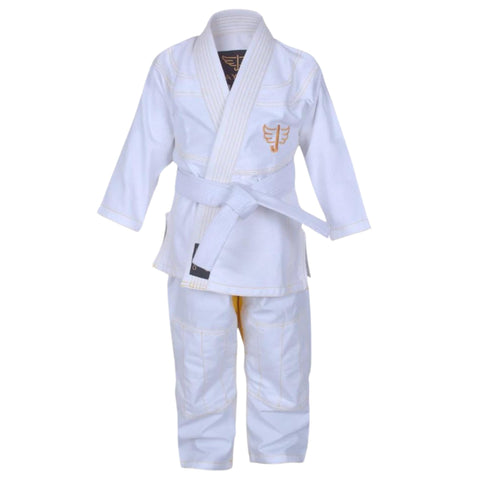Jayefo Brazilian Jiu Jitsu Gi - Karate Gi Kids for Girls & Boys, Lightweight & Soft Preshrunk Taekwondo Uniform Bjj Gi, Approved IBJJF, Grappling & MMA Karate Suit for Children | (K3, White Gold)