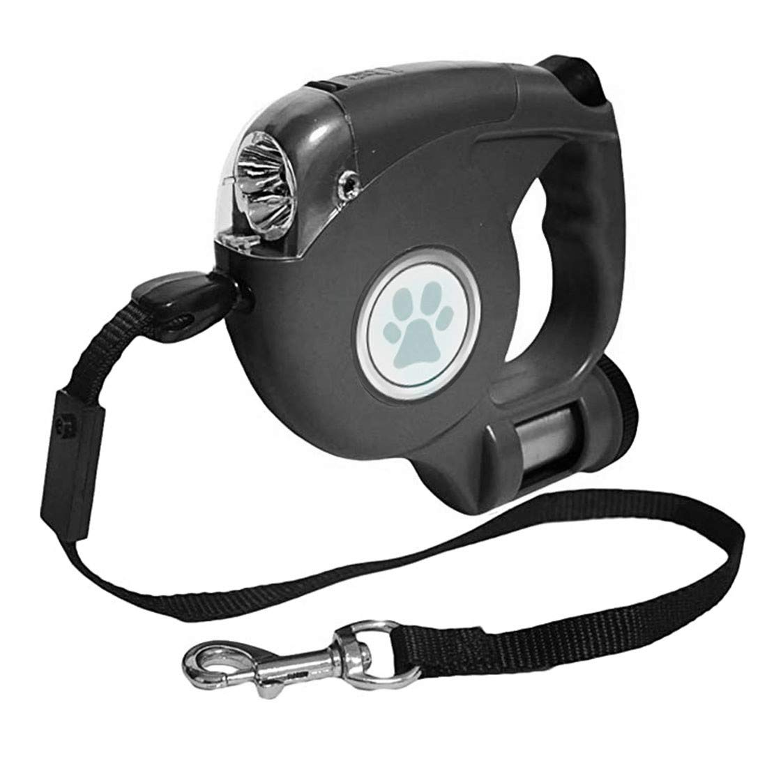 JEBBLAS Retractable Dog Leash, 3 in 1 Lighted Trash Bag Retractable Powerful Leash 5m Retractable Leash Length,Black No Tangle Protection for Dogs