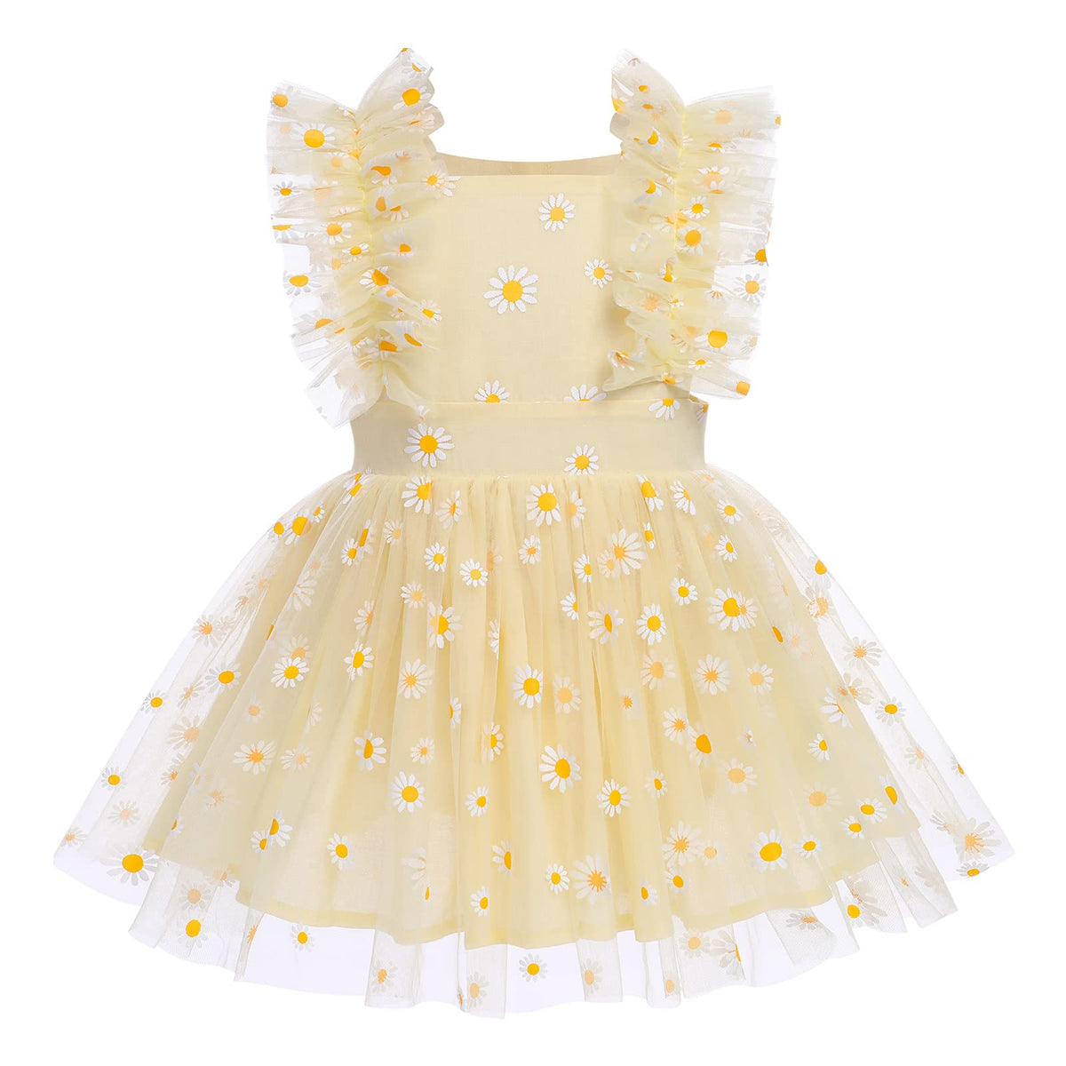 IMEKIS Daisy Birthday Outfit Girl Dress: My 1/2 1st 2nd Cake Smash Baby Boho Clothes Summer Princess Dresses Party Supply Lace Romper Mini Tutu Skirt Newborn Photoshoot Outfits Yellow 12-18 Months