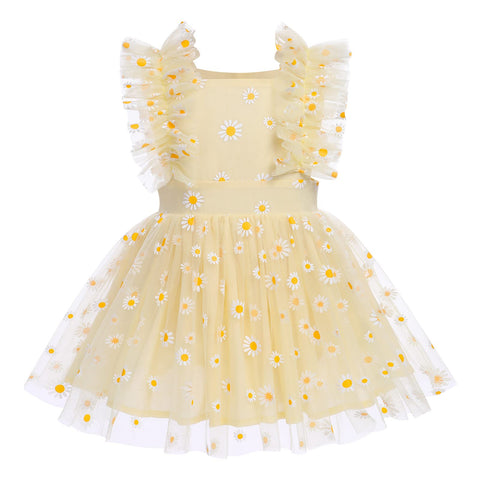 IMEKIS Daisy Birthday Outfit Girl Dress: My 1/2 1st 2nd Cake Smash Baby Boho Clothes Summer Princess Dresses Party Supply Lace Romper Mini Tutu Skirt Newborn Photoshoot Outfits Yellow 12-18 Months